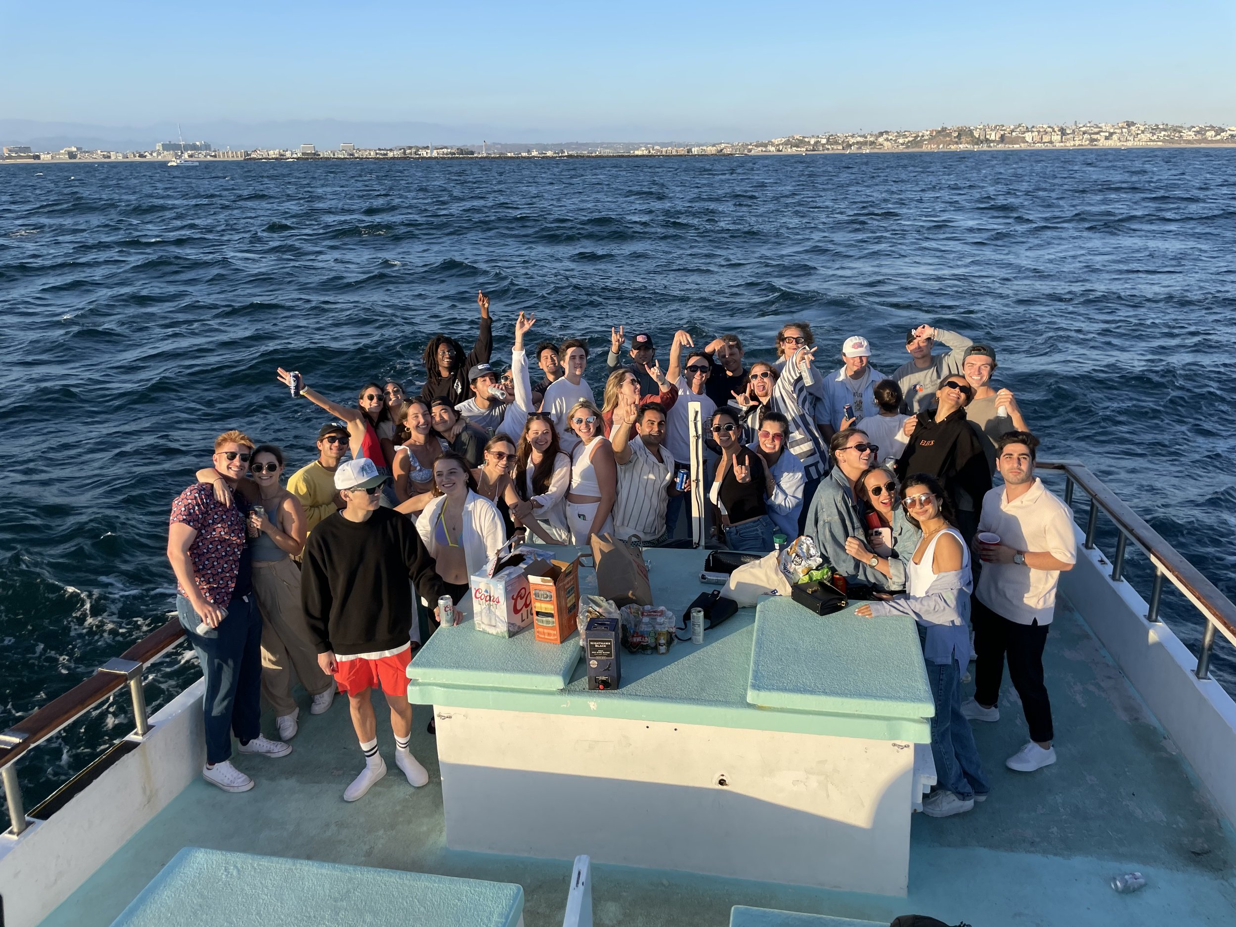 Large group of guests aboard Sea Trek during a private celebration charter