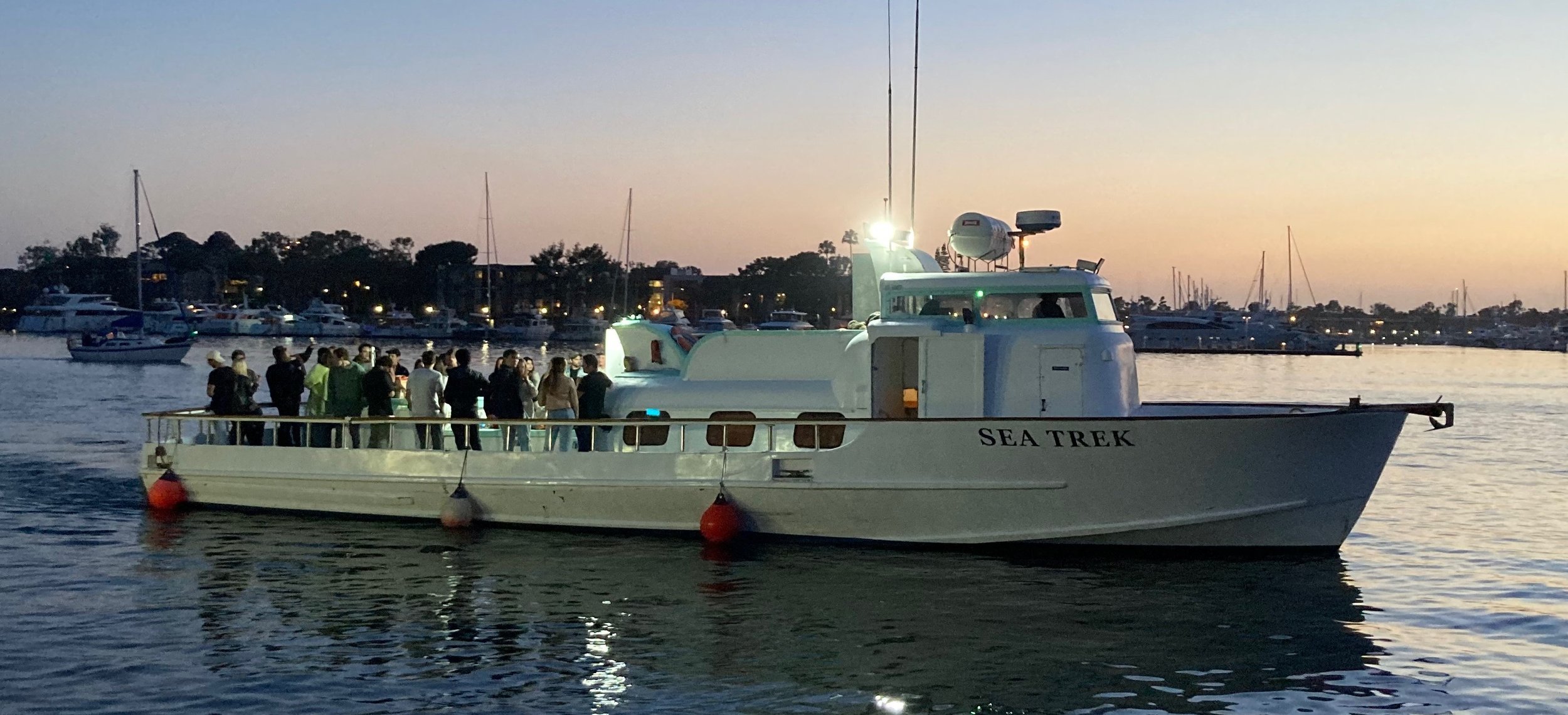 Sea Trek with guests aboard during an evening private charter in Marina del Rey