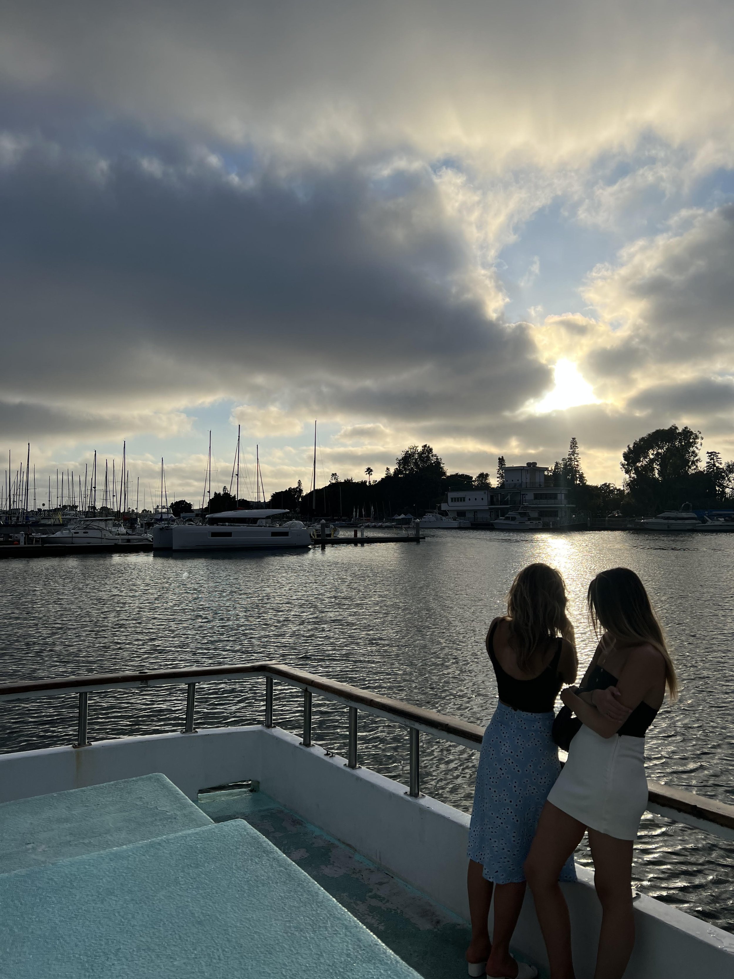 Guests enjoying a quiet sunset view aboard Sea Trek in Marina del Rey