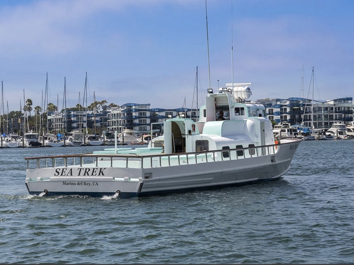 Sea Trek underway in Marina del Rey with the stern and open deck visible
